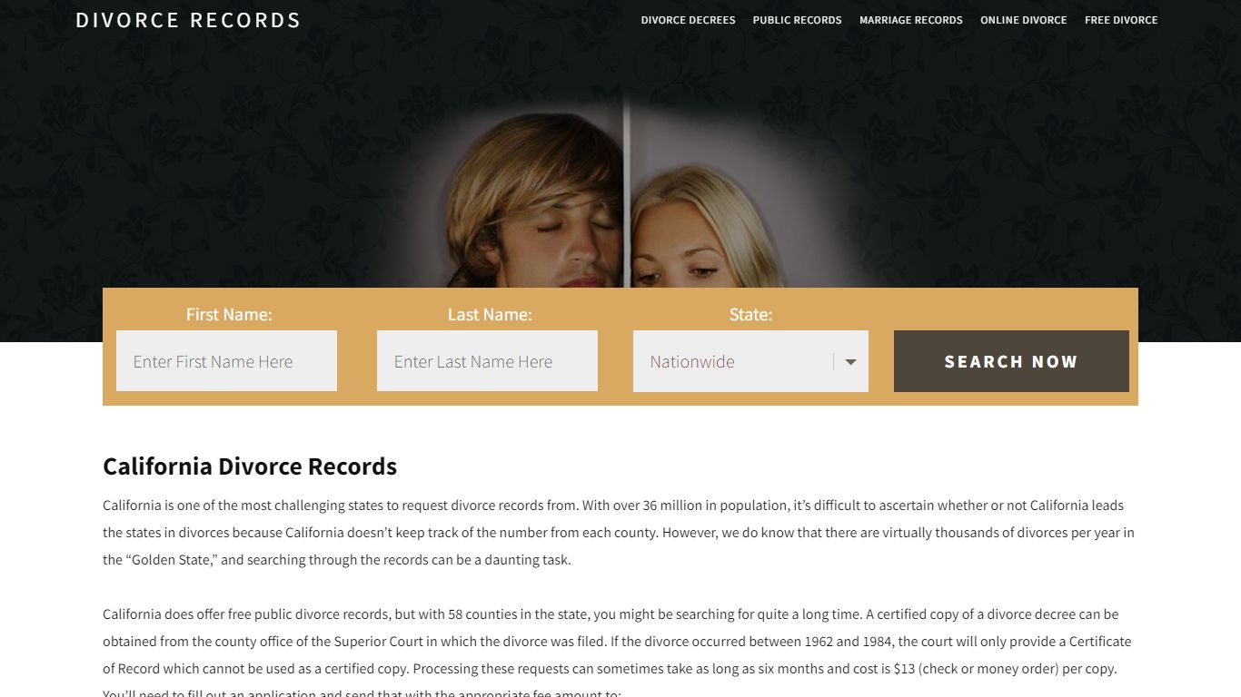 California Divorce Records | Enter Name & Search | 14 Days FREE